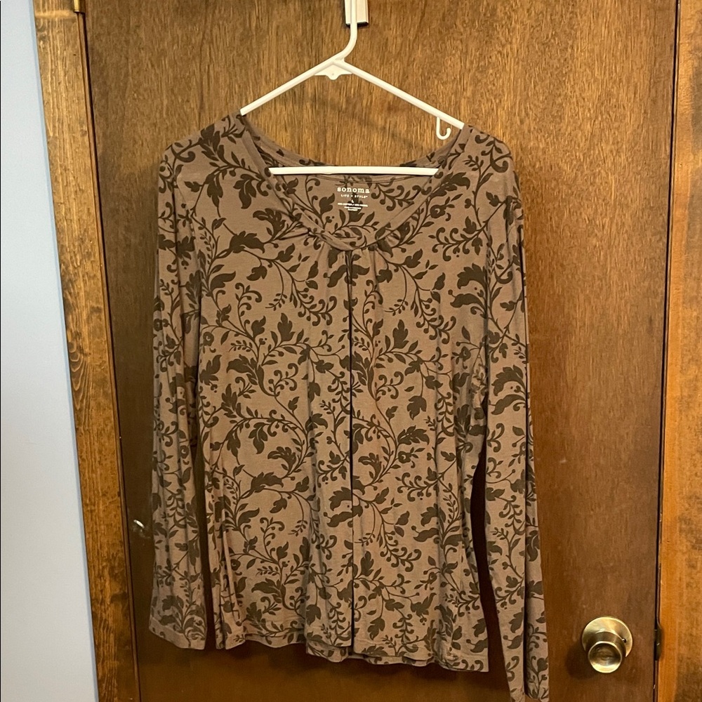 Sonoma Brown Patterned Long Sleeve Top
